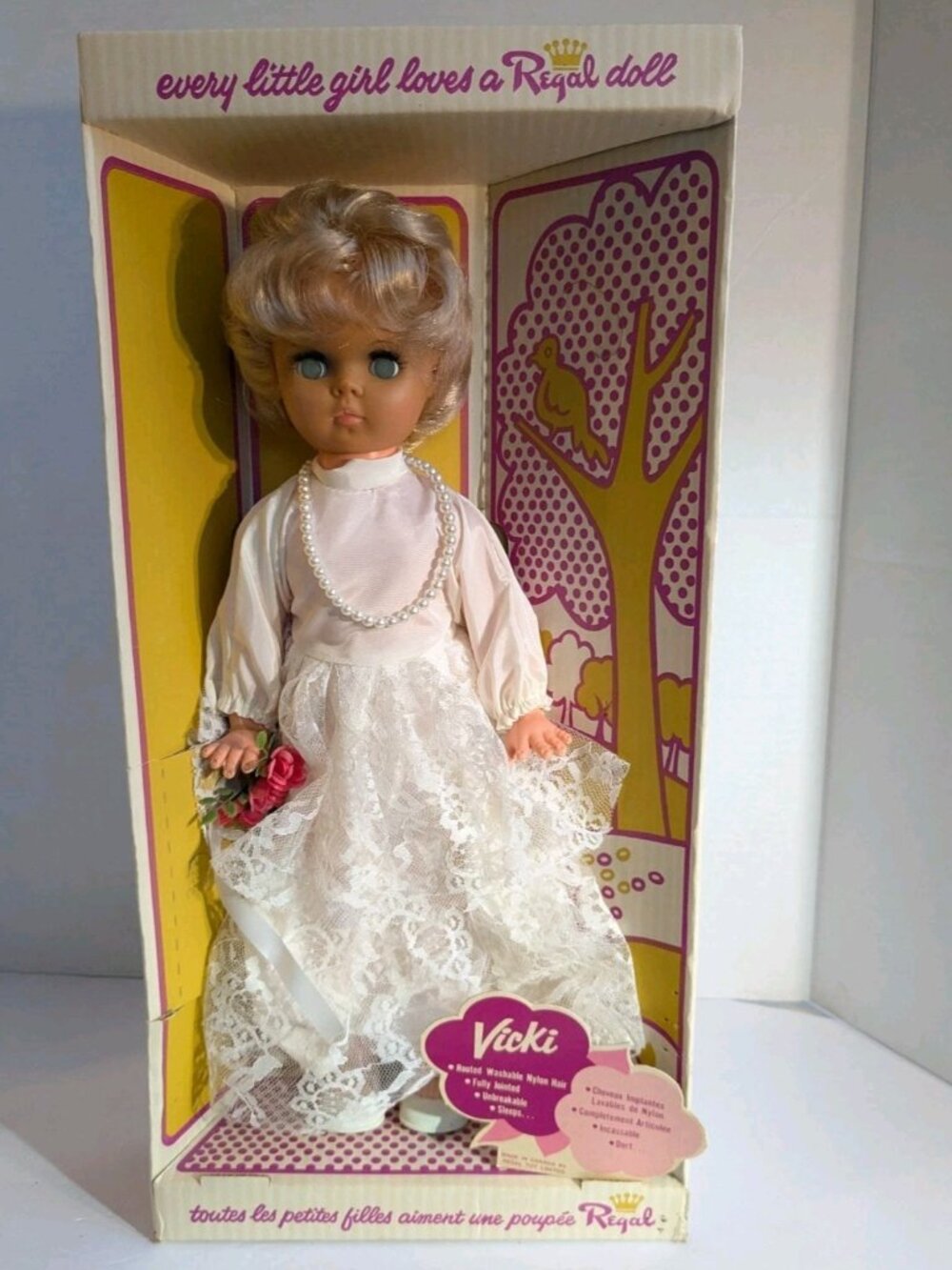 Vintage 1970s Regal Toy Limited “Vicki” Bride Doll in Original Box – Made Canada